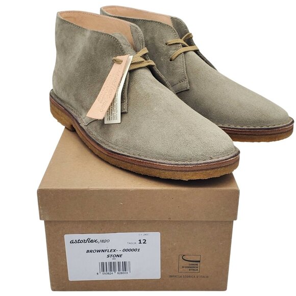 New Astorflex Brownflex Mens size 12 Brown Stone Suede Leather Chukka Boot Italy - Picture 1 of 12